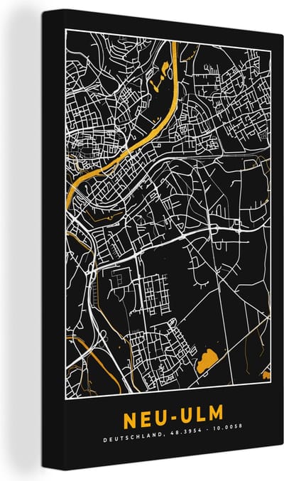 Canvas Schilderij Goud – Duitsland – Plattegrond – Gold – Stadskaart – Kaart – Neu Ulm - 20x30 cm - Wanddecoratie
