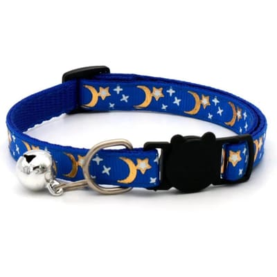 Collier pour animal de compagnie en aluminium avec motif lune et étoile Chien Chat Adorable Réglable Boucle de Sécurité Collier pour Chiot Chaton Avec Clochette Accessoires Chien Chat 19-32cm saphir
