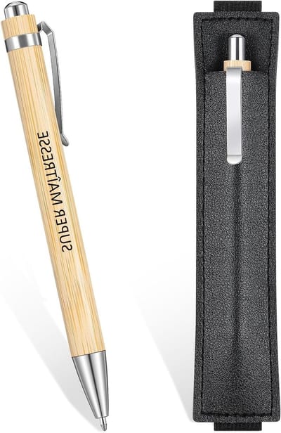 Elegante Houten Balpen met Leren Etui - Perfect Cadeau voor Docenten en Collega's, Afsluitgeschenk voor Elke Gelegenheid