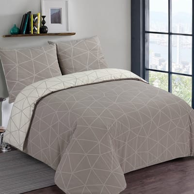VISION Hugo - Tweezijdig omkeerbaar Dekbedovertrekset - 100% katoen: zacht en soepel - Tweepersoons - Dekbedovertrek 200 x 200 cm met 2 bijhorende slopen - Beige - Oekotex gecertificeerd