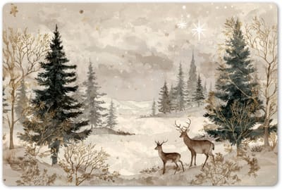 Placemats 45x30 cm - Placemat kunststof - 1 stuk - Bos - Herten - Winter - Sneeuw - Borden onderleggers - Decoratie voor op tafel - Keuken tafeldecoratie accessoires - Vinyl onderlegger - Tafelversiering