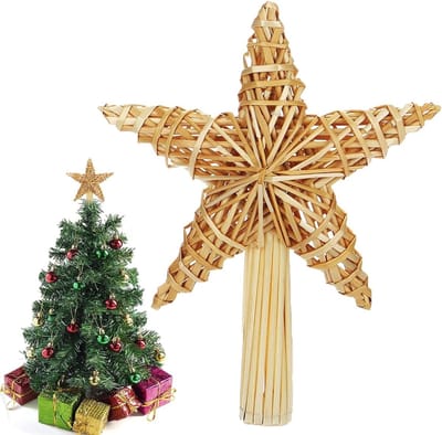 Natuurlijke Ster voor Kerstboom 20 x 30.5 cm - Decoratieve Topper van Stro voor Feestelijke Versiering en Kerstsfeer