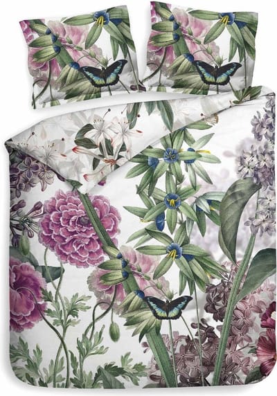 Heckettlane Dekbedovertrek Murano - Bedlinnen met Bloemen print - 240x220 - Groen - Dekbedhoes van 100% Katoen-Twill