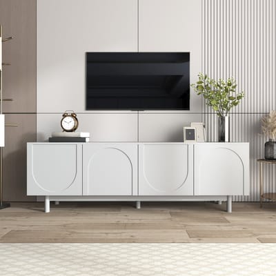DESMIU Televisiekast - Strak Wit Ontwerp Met Drukopening En Verstelbare Planken - Voor Woonkamer En Mediaopslag - Spaanplaat - 175x38x56 Cm