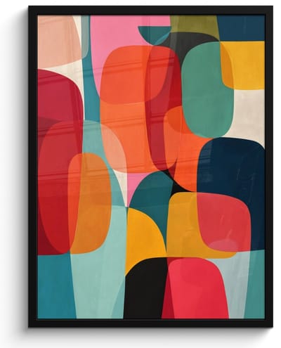 Poster in lijst - Fotolijst 60x80 cm - Posters - Vormen - Kleurrijk - Abstract - Vlakken - Posterlijst zwart - Decoratie - Wanddecoratie woonkamer - Muurdecoratie slaapkamer