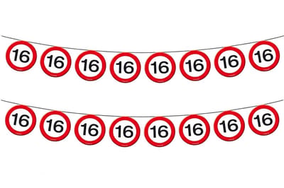 Folat Vlaggenlijn - 2x - 16 jaar - verkeersborden - 10 meter - 15 borden - papier - 16e verjaardag