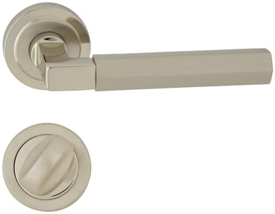 Domino® Deurkrukgarnituur HERA R RS M7 M9 - Chroom/Nikkel - WC met Ronde Rozette - Deurbeslag van aluminium - Deurklink voor badkamer, kelderdeur en binnendeur