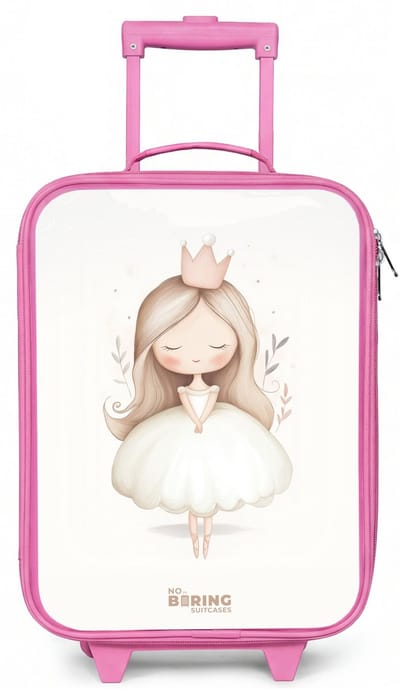 NoBoringSuitcases.com® - Kinderkoffer roze - Kindertrolley meisje - Sierlijke prinses in het wit - Koffer kind lichtgewicht - Reiskoffer trolley voor kinderen - Koffertje met lichtgevende wieltjes - Rolkoffer