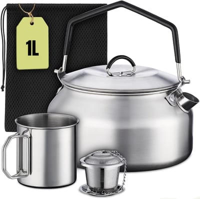 AHD® Waterkoker camping - Waterkoker klein - Waterkoker reis - Zilver - 15cm x 15cm x 9cm