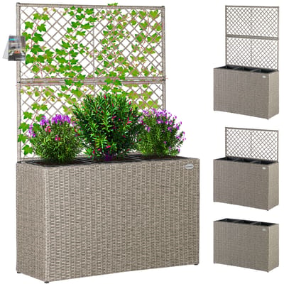 Casaria Polyrattan Plantenbak met Klimrek – 3 Bloembakken – 83x31x146 cm – Creme