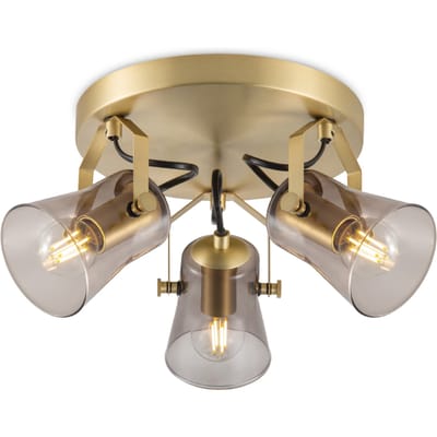Industriële Plafondspots - messing - Met 3 E14 Fitting - Metaal en Glas Spotlights - 23 x 30 x 18.5cm - Voor woonkamer en slaapkamer - Lichtbron