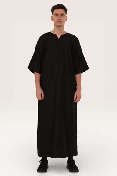 Heren zwarte Ramadan Marokkaanse Gandoura Thobe Robe Djellaba Eid Jubba LFS-TT-006
