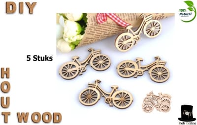 Bob Online ™ - 5 Stuks – Houten Fiets DIY Ornament Decoratie – Wooden Bicycle DIY Embelishment Decoration -  Houten Fiets DIY Decoratie Ambachten Miniaturen – Scrapbooking, Kaarten Maken Hobby Object