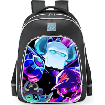 Brawl Stars Kleurrijke Geestenhond Print Zwarte Achtergrond Sci-Fi Stijl Dubbelzijdige Reflecterende Strip Grote Capaciteit Schooltas reflective black - large