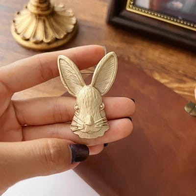 Vintage Mat Goudkleur Grote Oren Konijnenkop Ontwerp Broche Pakjas Kleding Accessoires Spelden Vakantiefeest Koppelgeschenken brown