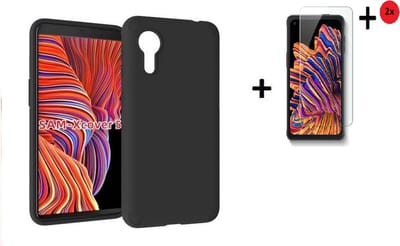 Samsung Galaxy Xcover 5 Hoesje - Siliconen - Samsung Galaxy Xcover 5 Screenprotector - Hoesje Zwart Case + 2x Screenprotector