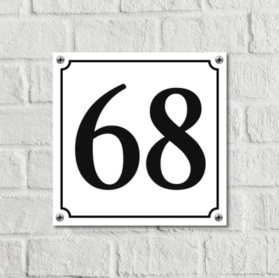 Huisnummerbord Wit Dibond Deluxe - Nummer 68 - incl. bevestiging | - naambord - nummerbord - voordeur