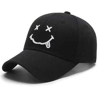 Casquettes de baseball unisexes brodées de visages souriants pour le printemps et l'automne, réglables, décontractées, chapeaux de protection solaire, casquettes de sport black