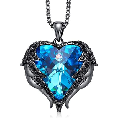 Sieraden Ocean Heart Ketting Vrouwelijke Engel Vleugels Kristal Sleutelbeen Ketting Ketting blue