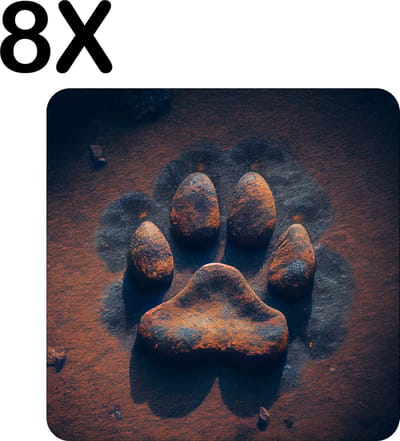 Luxe Placemat - Voetafdruk van een Hond - Set van 8 Placemats - 50x50 cm - 2 mm dik Vinyl - Anti Slip - Afneembaar
