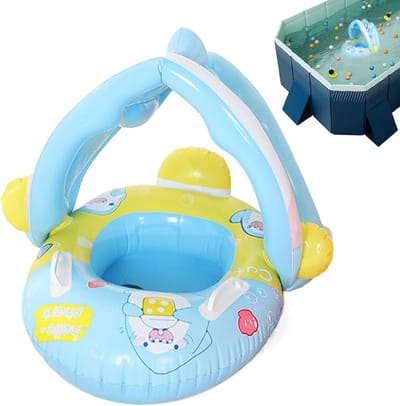 Baby Zwemband - Zwemring met kap - Veilig Spelen - Verstelbare zonnekap - 6-36 Maanden - Blauw