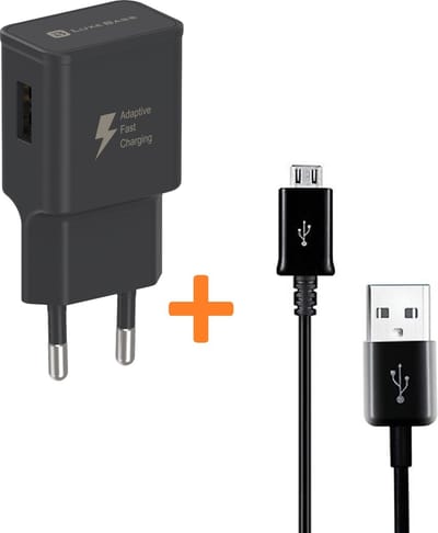 USB Oplader - Snellader met Micro USB Kabel 1 Meter geschikt voor: Samsung Galaxy S4 S5 S6 S7 Edge Plus / A3 A5 A6 / Note 4 / Xcover 4 / 4s - Oplaadkabel en Adapter - zwart