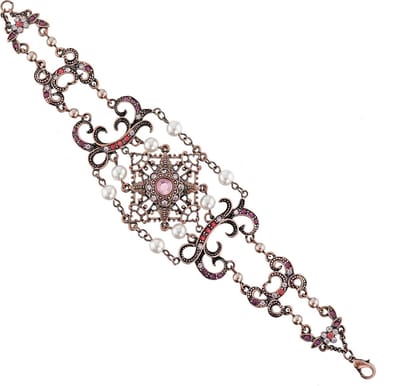 Behave - Vintage armband rosékleur parels steentjes - Klassieke stijl