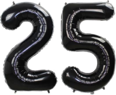 Folie Ballon Cijfer 25 Jaar Zwart 86Cm Verjaardag Folieballon Met Rietje