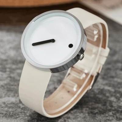 UTHAI CQ191 Eenvoudige Stijl Ronde Quartz Horloge Creatief Herenhorloge Mode Casual Leer Dameshorloge Cadeau horloges white