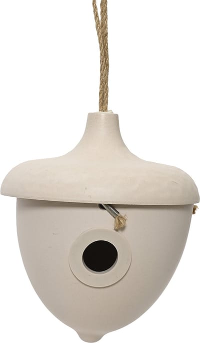 Decoris Vogelhuisje - bamboe hout - creme wit - D17 x H19 cm - nestkastje