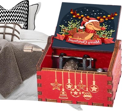 Muziekdoos Hout - Speeldoos Melodie - Kerstdecoratie - Handslinger Mechanisme - 6.4 x 5.2 x 4.2 cm - Houtkleur