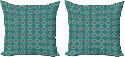 ABAKUHAUS Decoratieve kussenhoezen met bloemenprint, 2 stuks, traditioneel Spaans, 45x45 cm, lichtblauw, gro rood
