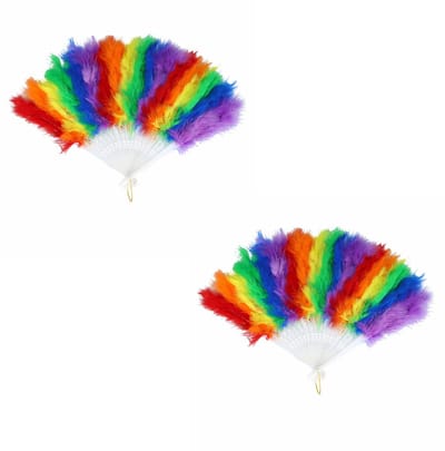 Handwaaier pride - 2x - regenboog kleuren - plastic/veren - spaanse waaier - LGBTQ