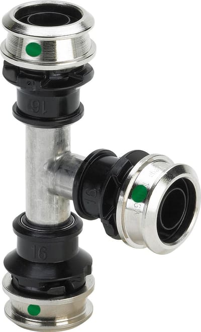 Viega Raxinox-T-stuk, d1 20, d2 20, d3 16 staal roestvrij Modell 4418, 724245