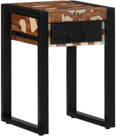 Bijzettafel Gerecycled Hout - Accenttafel Woonkamertafel - Opbergen en Decoreren - Unieke Houtnerf - 35x35x50 cm - Meerkleurig