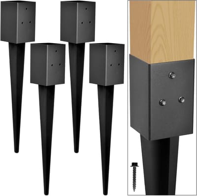 Paalanker Set - Stevige Fundering - Tuinhek Plaatsen - Zwarte Poedercoating - 10x10x62 cm - Set van 4
