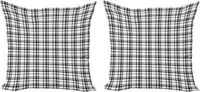 ABAKUHAUS geruite kussensloopset (2 stuks), zwart-wit raster, 60 cm, zwart-wit
