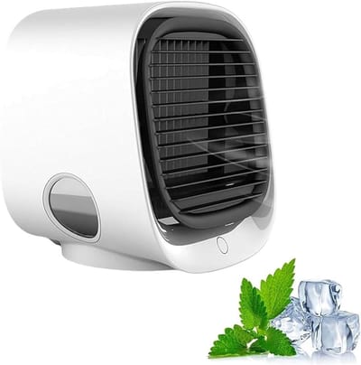 Draagbare Air Cooler - Ventilator Luchtkoeler - Persoonlijke Verkoeling - Met Nachtlampje - 16x15x14cm - Blauw