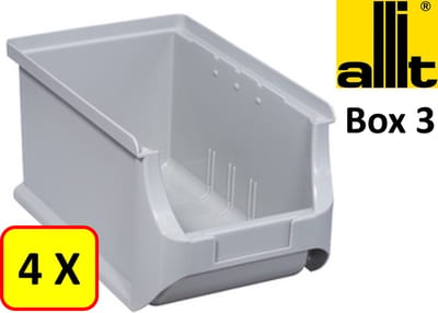 4 x Magazijnbak - grijpbak - stapelbak Allit - ProfiPlus Box 3 - 2,4 L - PP - grijs