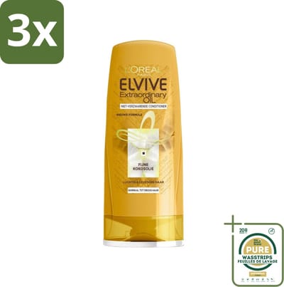 3 x L'Oréal Paris Elvive Extraordinary Oil - Conditioner - Kokosolie - 200 ml - Grootverpakking - Conditioner Kokosolie - Droog Haar - Haar Verzorging - Haar Herstel - Natuurlijke Glans