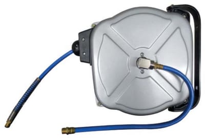 Ironside Slanghaspel 10 m (lucht) 10 bar — PU persluchtslang 12×8 mm, automatische oprolveer, wandhaspel - slanghaspel 10 m, persluchtslang 10m 10 bar, PU slang 12x8, haspel met terugloopveer, slanghaspel wandbevestiging 180°