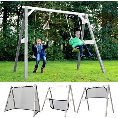 AXI 4-in-1 SportsFun in Grijs/Wit - 4-in-1 Frame voor schommel, voetbal, volleybal en tennis - Schommelframe met net voor diverse sporten - FSC hout