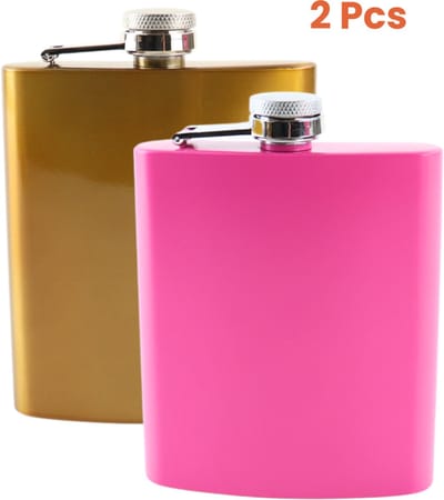 HIXA Heupfles - Goud en Roze - 2 Stuks - Flacon - Veldfles - RVS - Drinkfles - Platvink - Zakflacon Heupflacon - 200ml - GOLDY PINKY