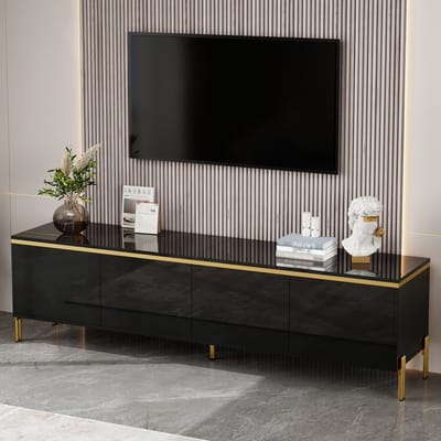MODENUIT Tv-Meubel - Vier Deuren Met Kabeldoorvoer - Voor Woonkamer - Spaanplaat En Metaal Zwart - 170x38x50 Cm