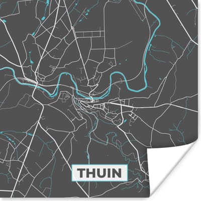 Poster Plattegrond – Thuin – Blauw – Stadskaart - Kaart - België - 100x100 cm XXL