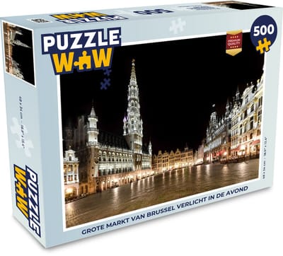 Puzzel Grote Markt van Brussel verlicht in de avond - Legpuzzel - Puzzel 500 stukjes