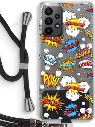 Case Company® - Hoesje met koord geschikt voor Samsung Galaxy A23 hoesje met Koord - Pow Smack - Telefoonhoesje met Zwart Koord - Bescherming aan alle Kanten en Over de Schermrand
