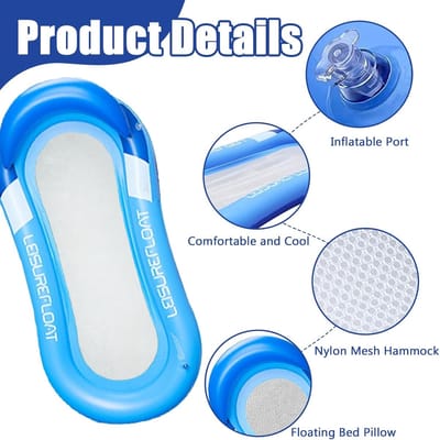 Thijox - Opblaasbaar Luchtbed Zwembad, Zwembadhangmat met Gaas, Luchtmatras Waterhangmat voor Volwassenen, 78 x 150 cm, Duurzaam PVC, Perfect voor Zom