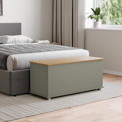 Opslag Ottomane met Verborgen Ruimte in Grijs en Naturel Houtlook