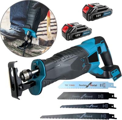 18V Accu Reciprozaag Set | Draadloze Reciprozaag met 2 Accu's, EU Oplader en 4 Zaagbladen voor Hout, Metaal & Kunststof | Oplaadbare Sabelzaag voor Klussen, Tuin en Demontage